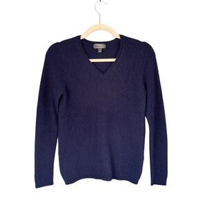 Morgan Taylor Women's Long Sleeve V-Neck Cashmere Sweater Navy Blue Medium B2